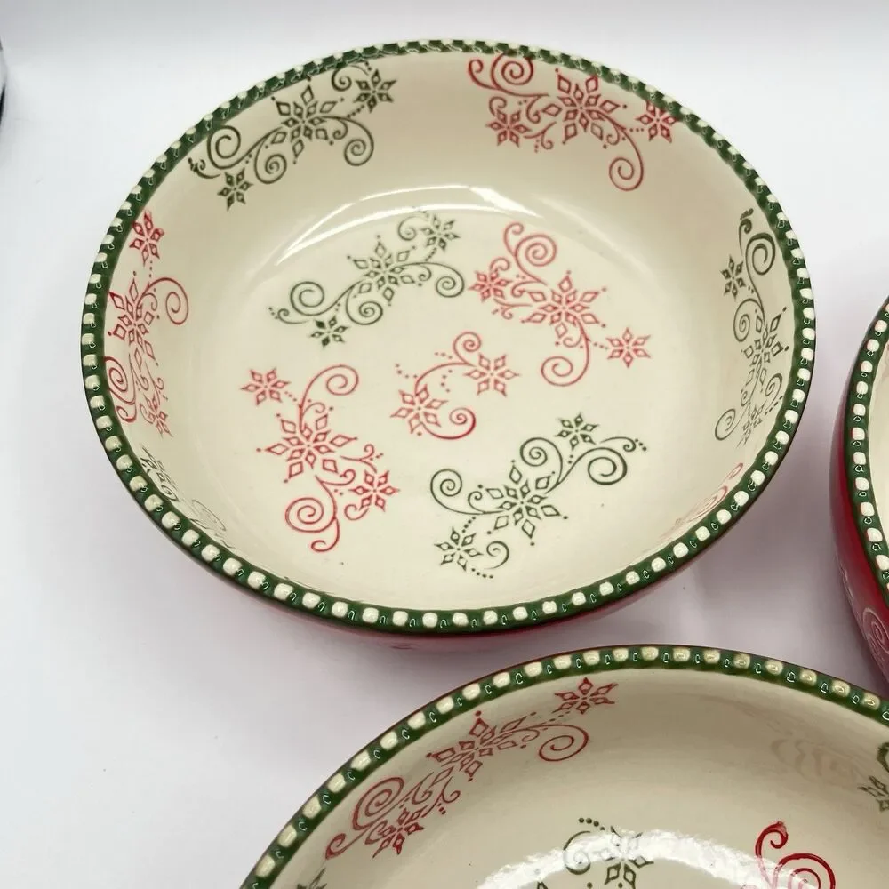 Temp-Tations 8 “ Red Poinsetta Bowls With Ruffled Edge - Set Of 4